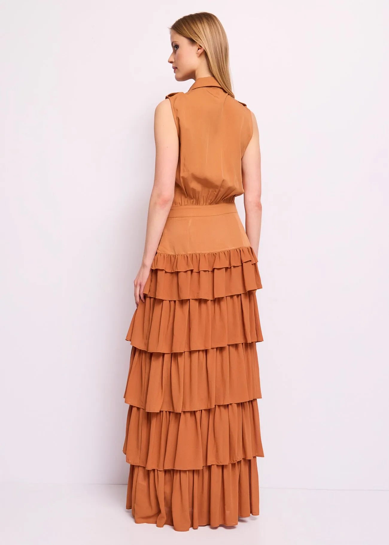 DENNY ROSE Abito Lungo in Lyocell con Balze