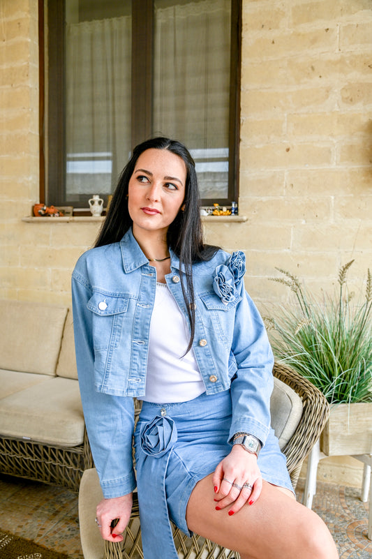 DENNY ROSE Giacca di Jeans Corta con Spille