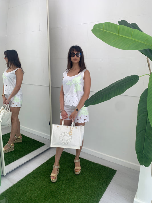 FRACOMINA Top Ricamato con Verde Salvia