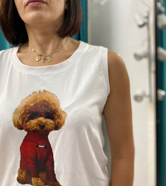 NINÉE T-shirt Smanicata Simpatica con Cucciolo