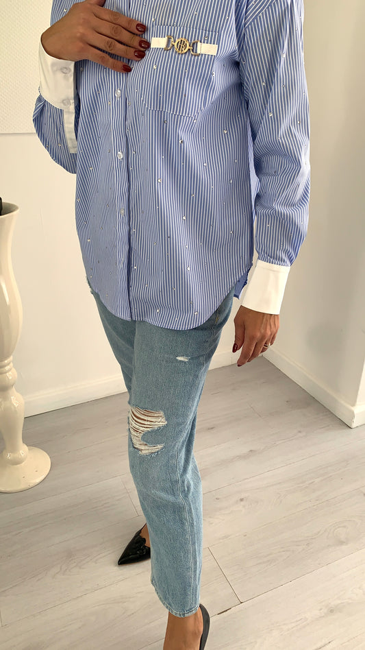 FRACOMINA Camicia Over Rigata con Punti Luce