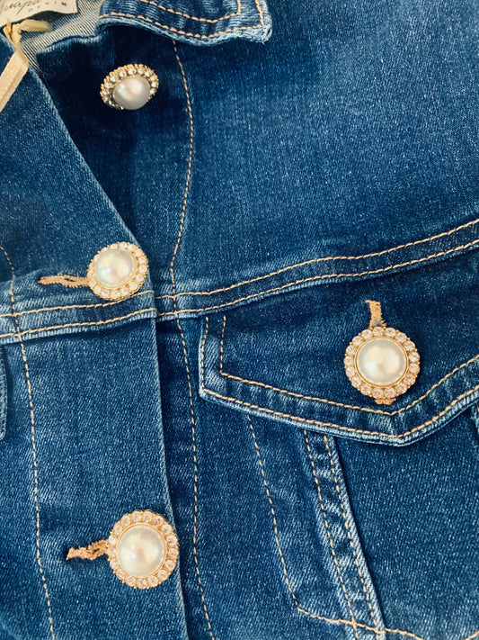 QUEGUAPA Giubbino Isla in Jeans con Bottoni in Perla