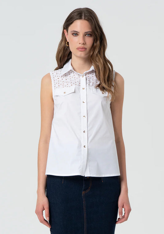 FRACOMINA Camicia Smanicata con Ricamo