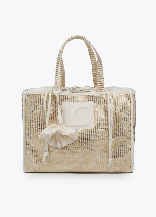 LOLA CASADEMUNT Borsa Grande Effetto Metallizzata in Raffia