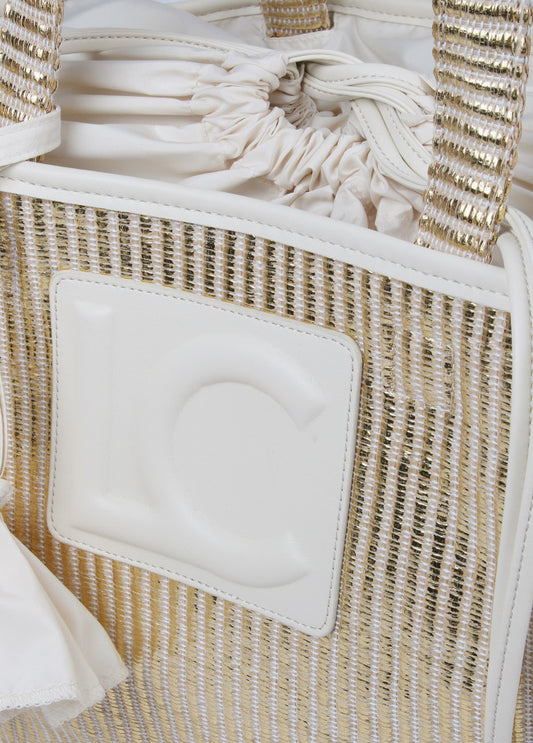 LOLA CASADEMUNT Borsa Grande Effetto Metallizzata in Raffia