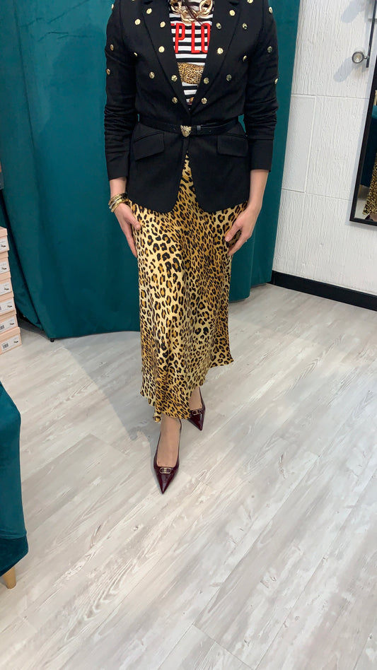 Gonna Midi Satin Animalier Leopardata - LOLA CASADEMUNT