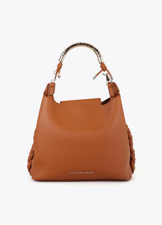 Borsa hobo in pelle cuoio con manico dorato e dettagli intrecciati – Lola Casademunt | Griffe Dipierro