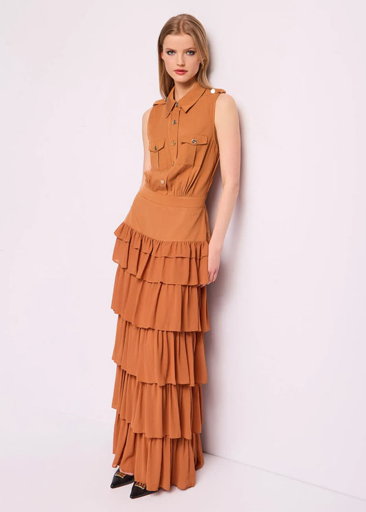 DENNY ROSE Abito Lungo in Lyocell con Balze