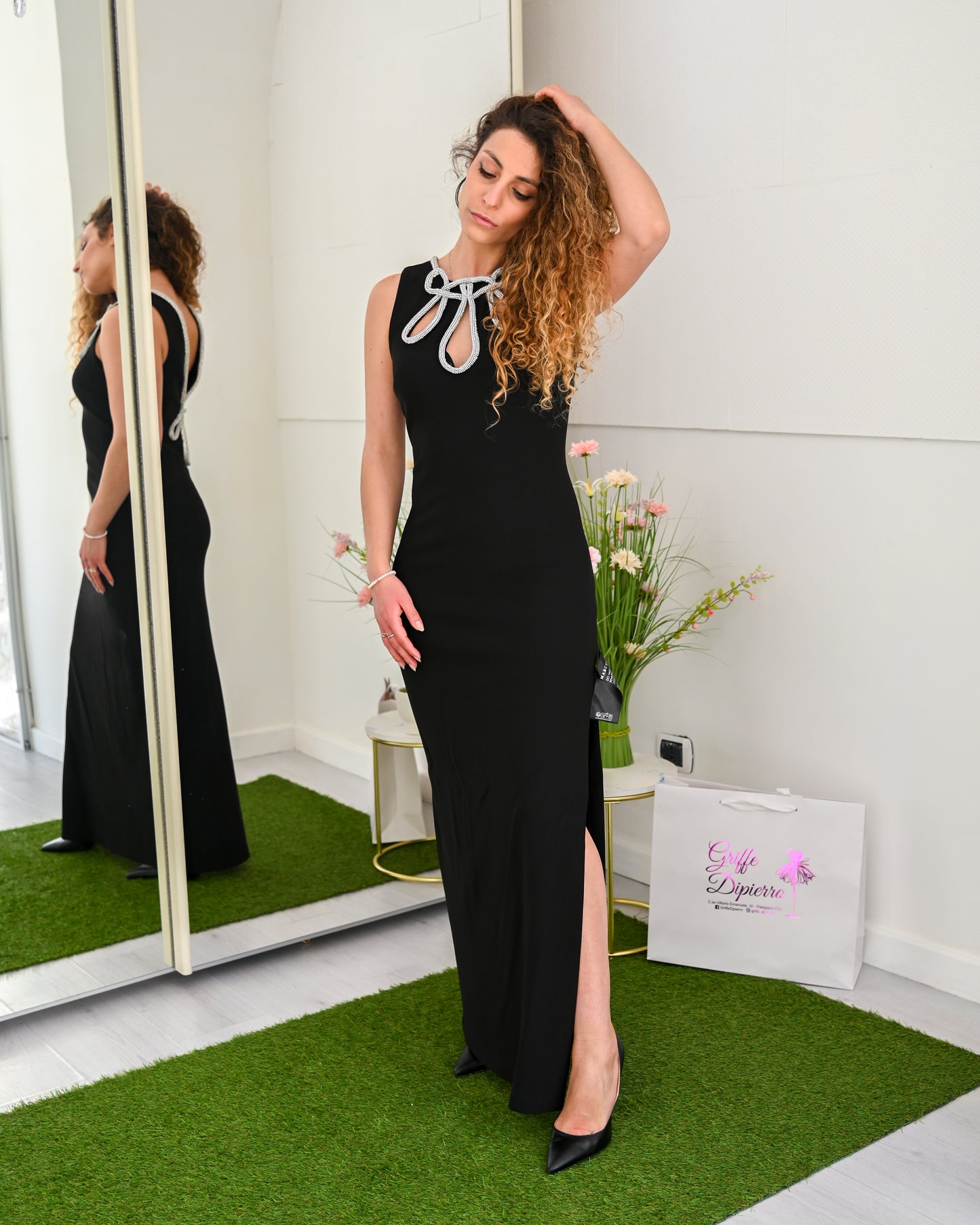 MARCIANO Abito Lungo con Applicazioni e Spacco laterale