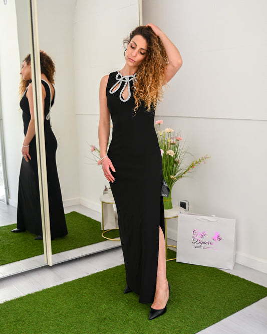 MARCIANO Abito Lungo con Applicazioni e Spacco laterale