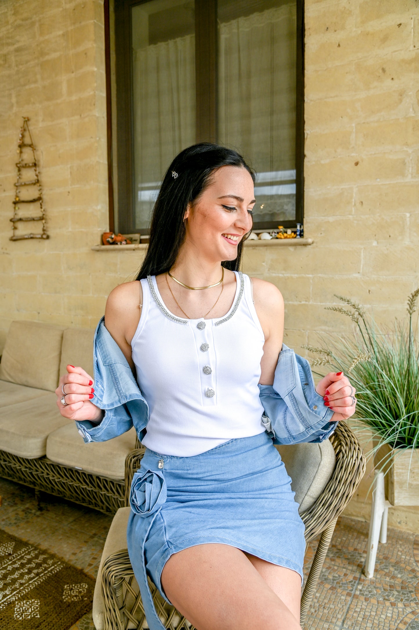 DENNY ROSE Minigonna in Jeans di Cotone