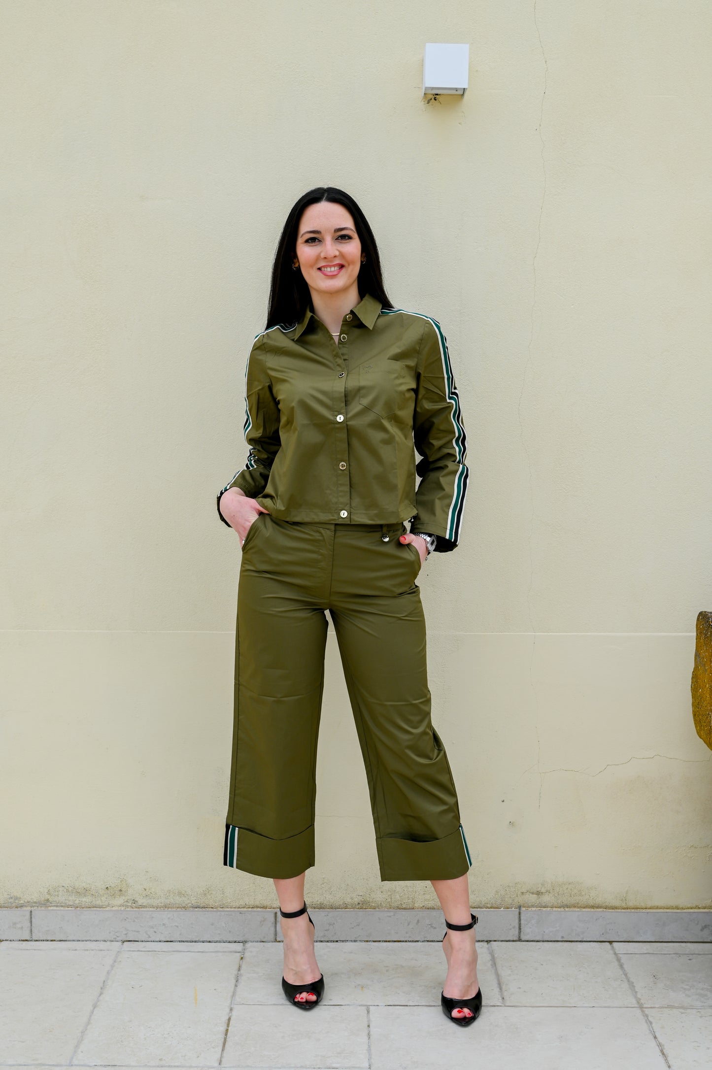 LOLA CASADEMUNT Pantalone Dritto con Piegone in Cotone Popeline