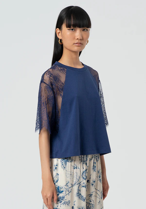 FRACOMINA T-Shirt con Maniche in Pizzo Urban Style
