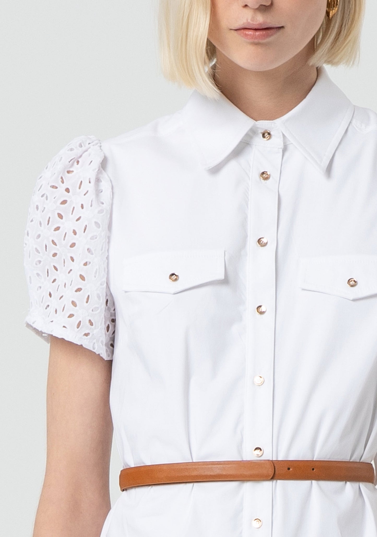 FRACOMINA Chermisir con Maniche in Macramè e Cinta in Cuoio