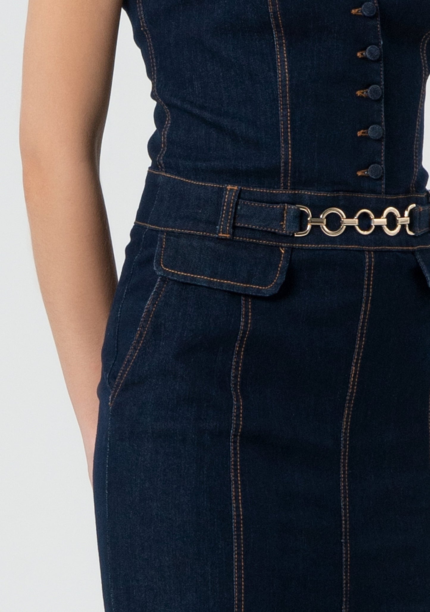 FRACOMINA Tubino in Denim Midi con Zip sulla Schiena