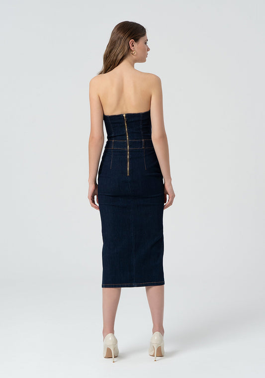 FRACOMINA Tubino in Denim Midi con Zip sulla Schiena