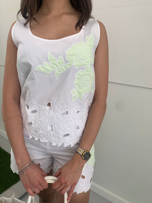 FRACOMINA Top Ricamato con Verde Salvia