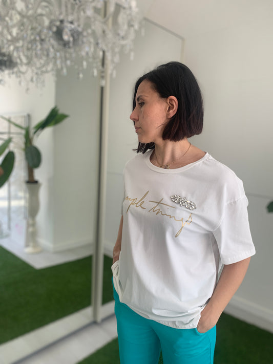 DEJAVU T-Shirt Manica Corta Curvy con Scritta Gold