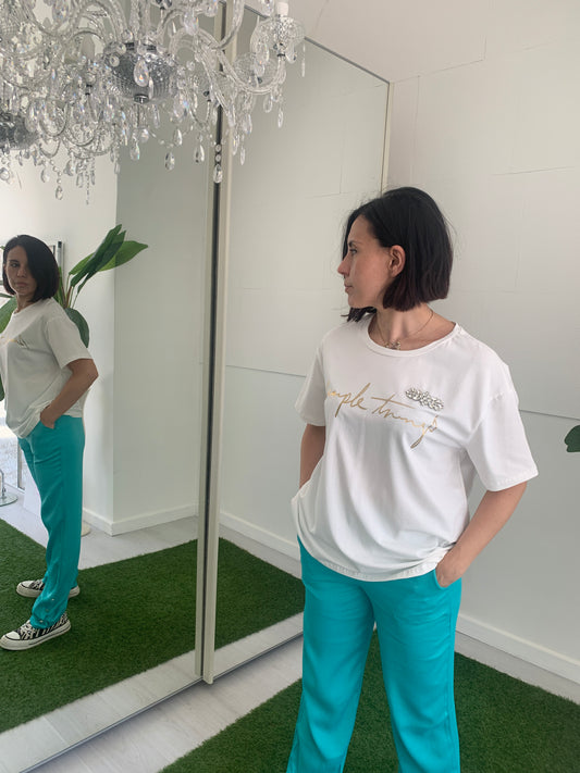 DEJAVU T-Shirt Manica Corta Curvy con Scritta Gold