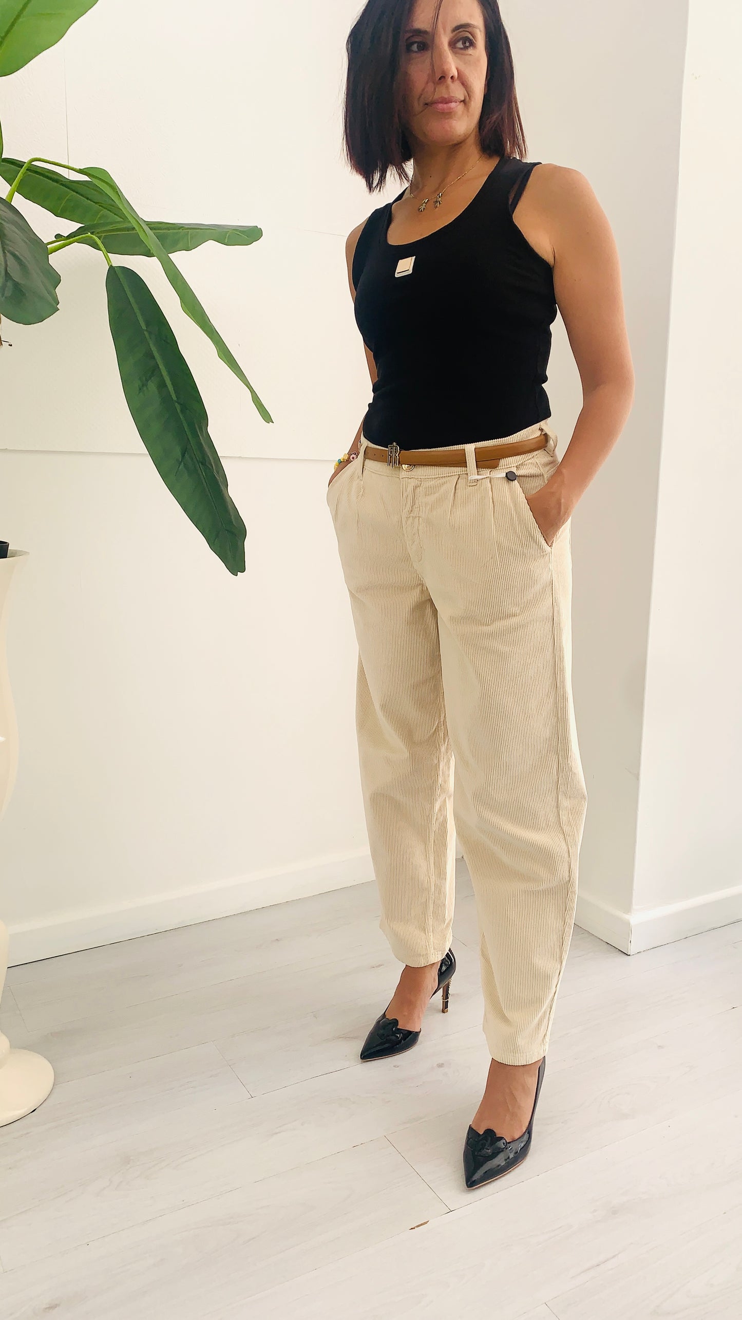 FRACOMINA Pantalone Chinos Carrot a Costine con Cintura