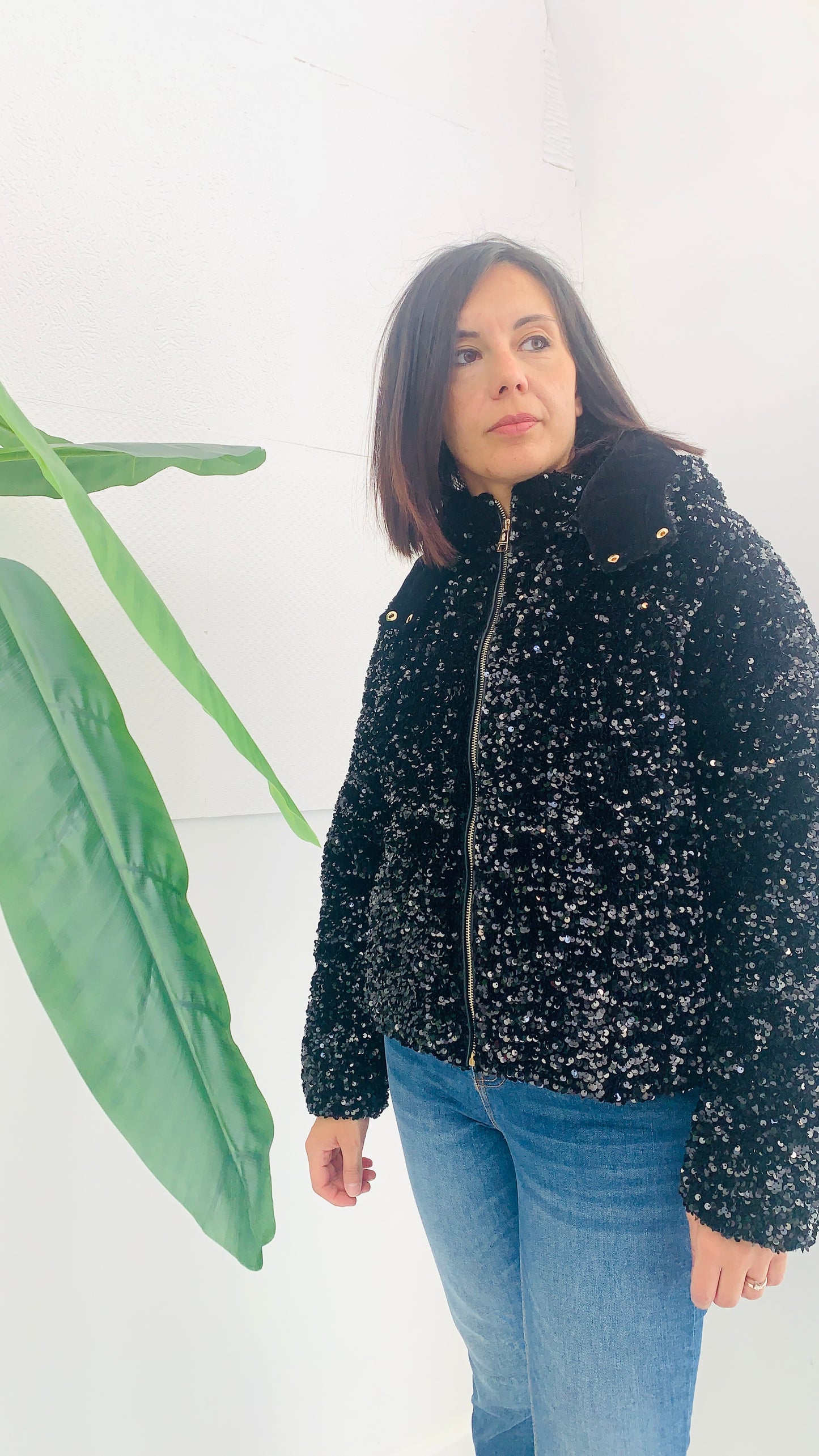 FRACOMINA Paillettes Coat Whit Hoody V Bomber Paiettato