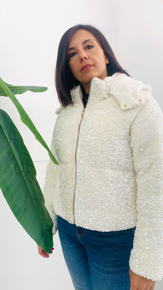 FRACOMINA Paillettes Coat Whit Hoody V Bomber Paiettato