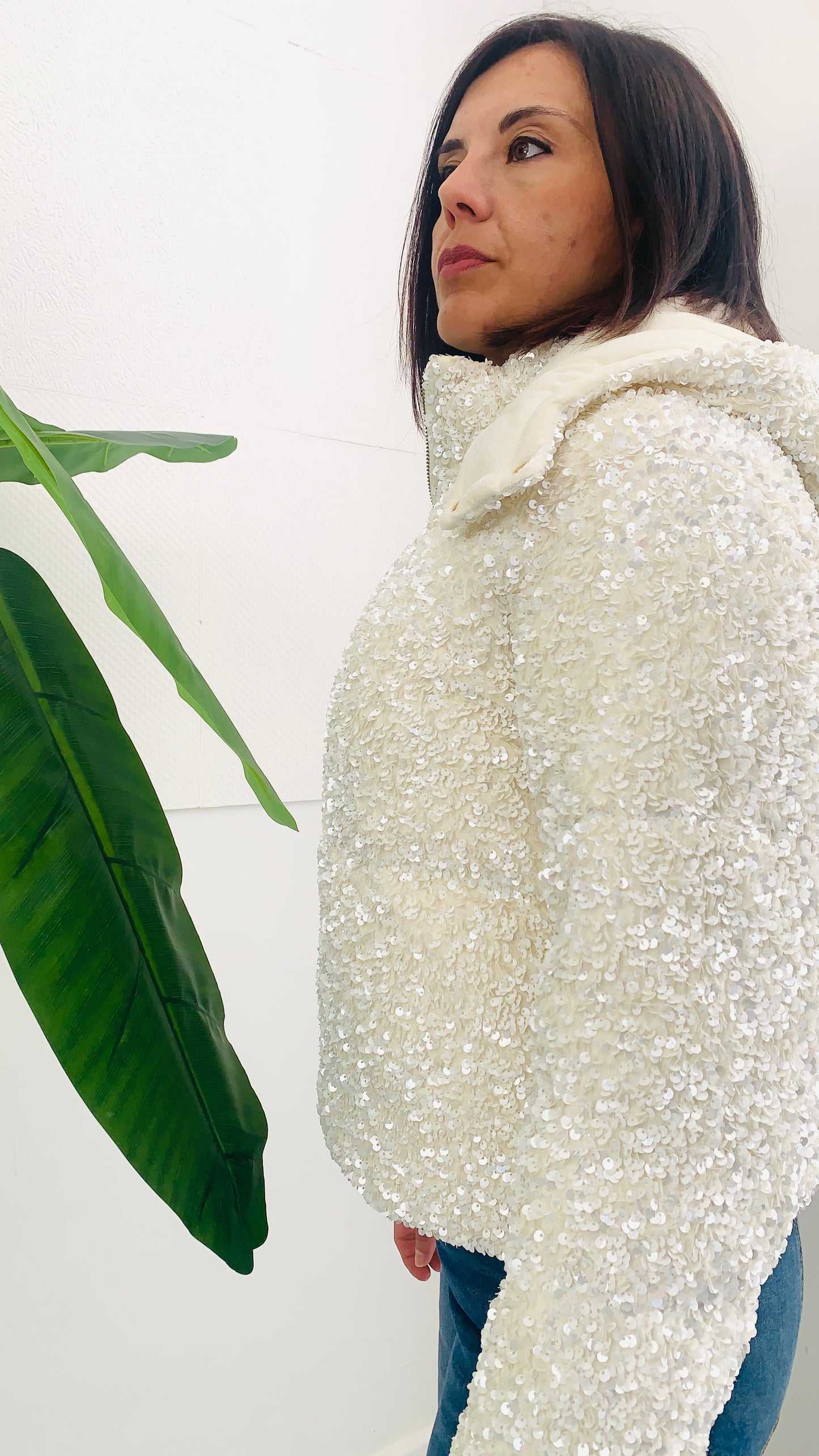 FRACOMINA Paillettes Coat Whit Hoody V Bomber Paiettato