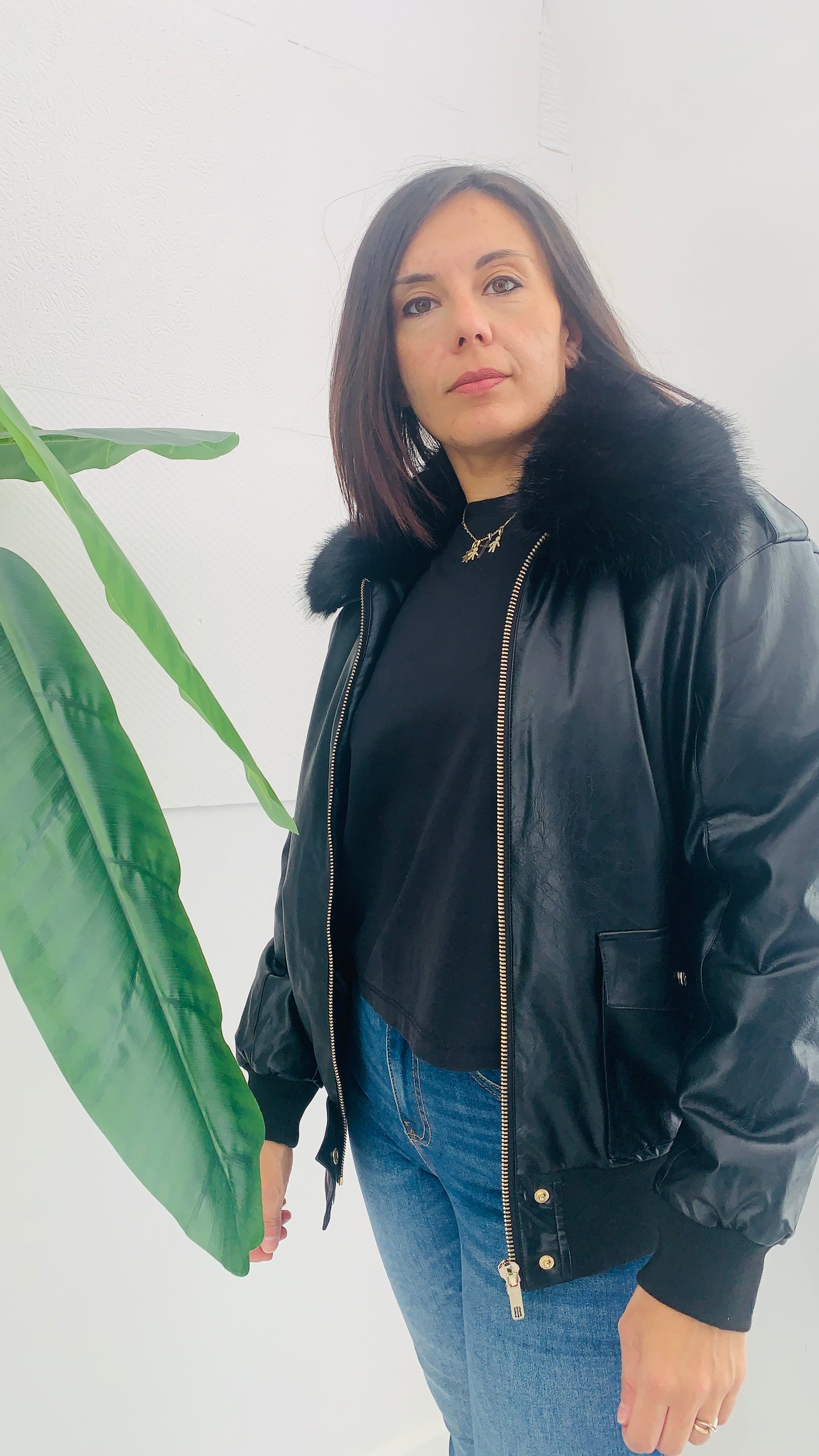 FRACOMINA Bomber in Ecopelle con Pelliccia