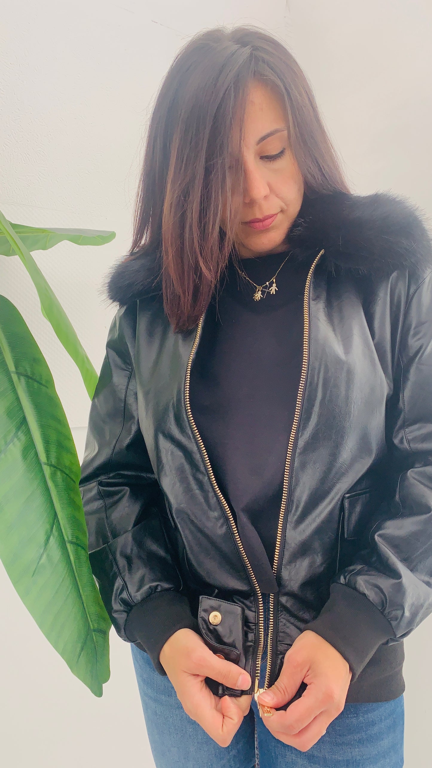 FRACOMINA Bomber in Ecopelle con Pelliccia