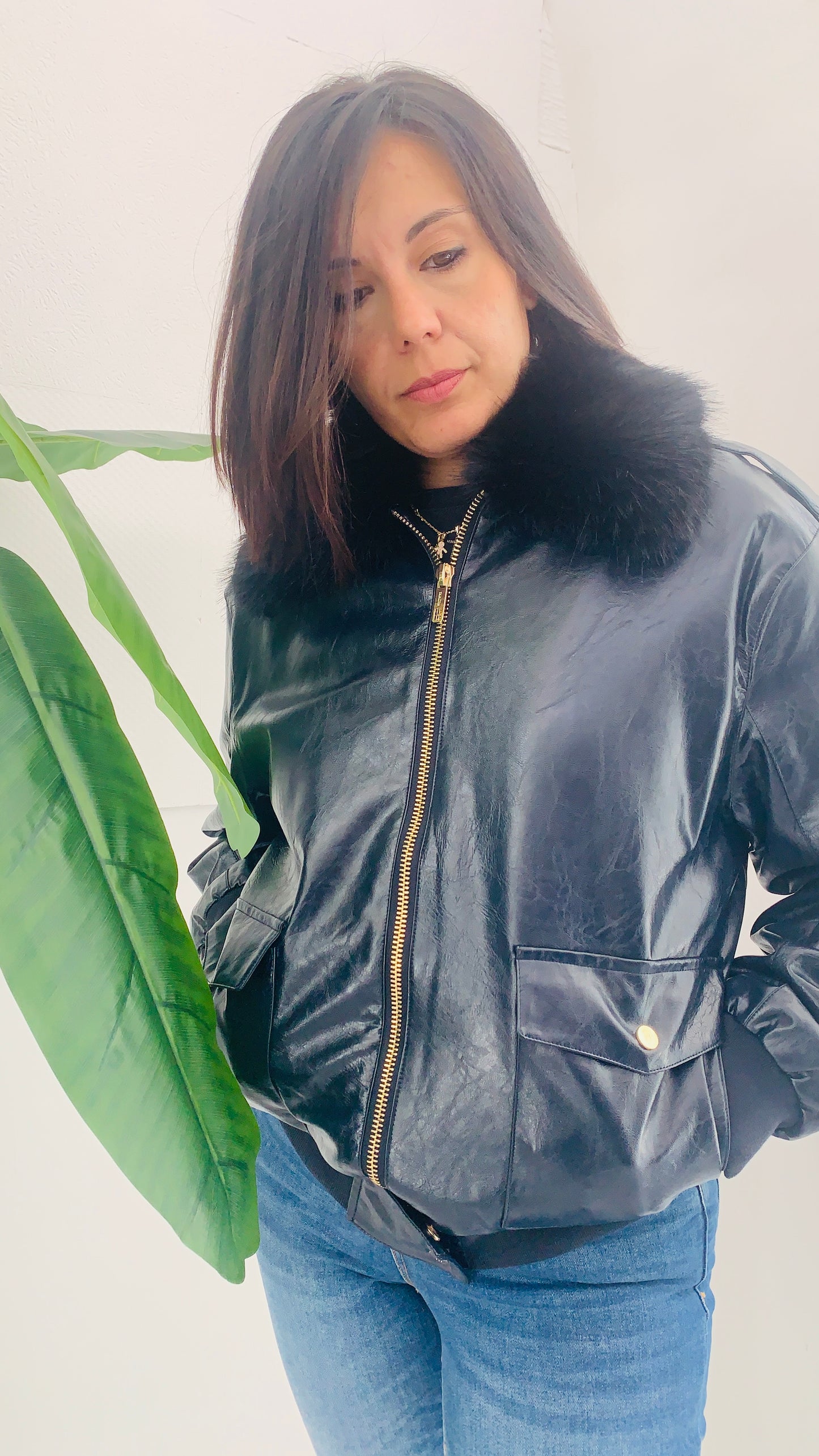 FRACOMINA Bomber in Ecopelle con Pelliccia