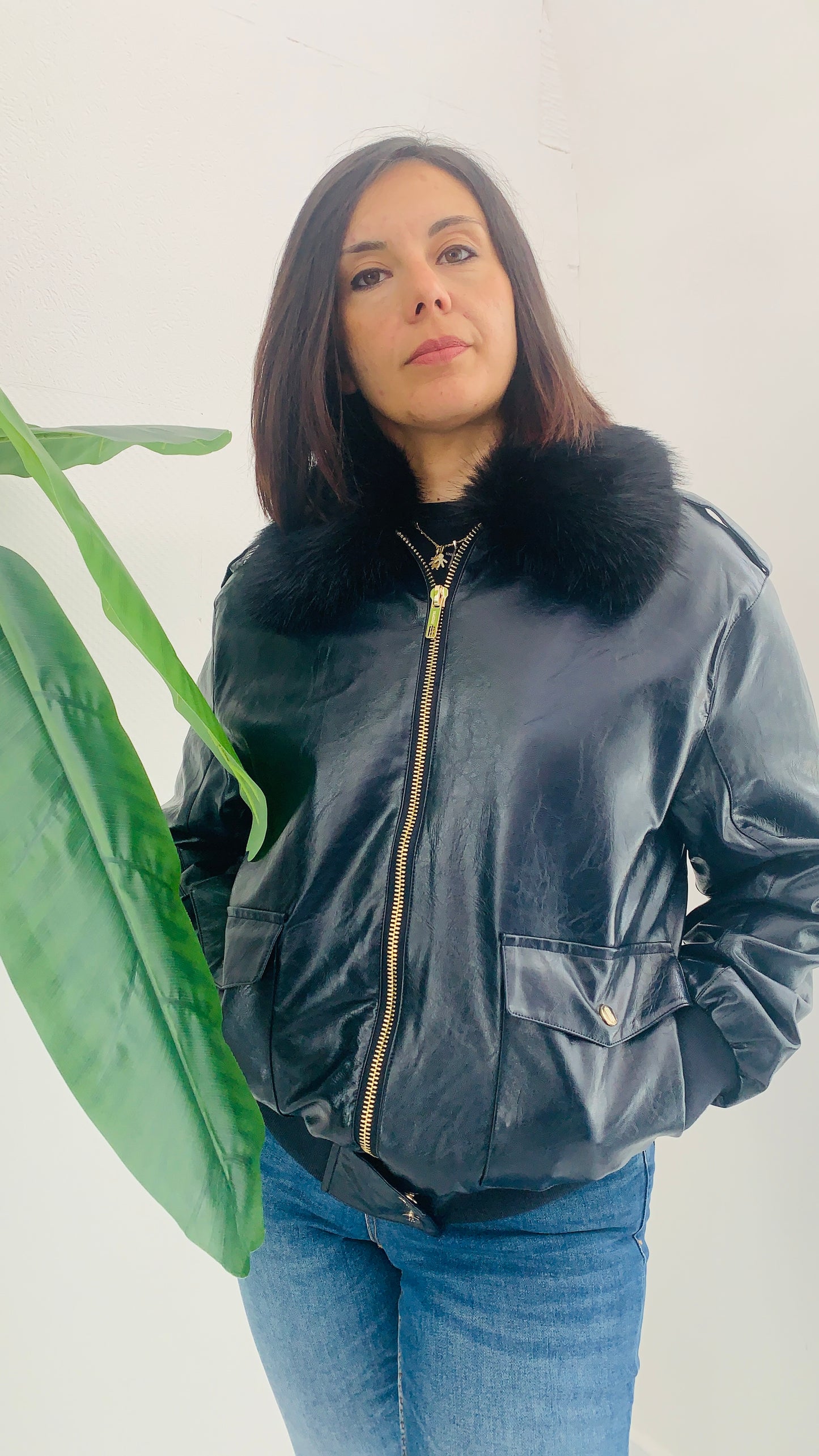 FRACOMINA Bomber in Ecopelle con Pelliccia