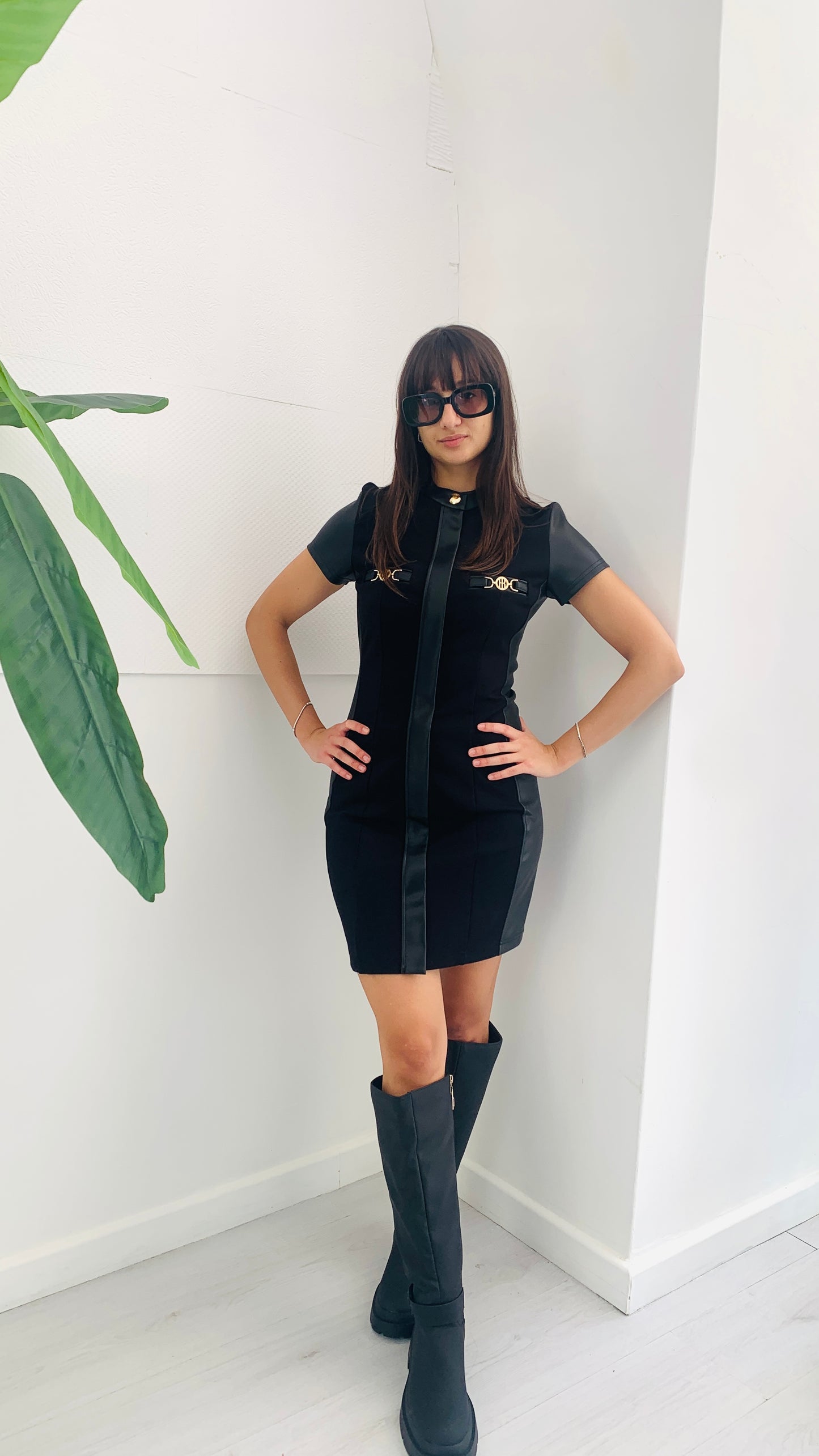 FRACOMINA Short Dress con Inserti in Pelle