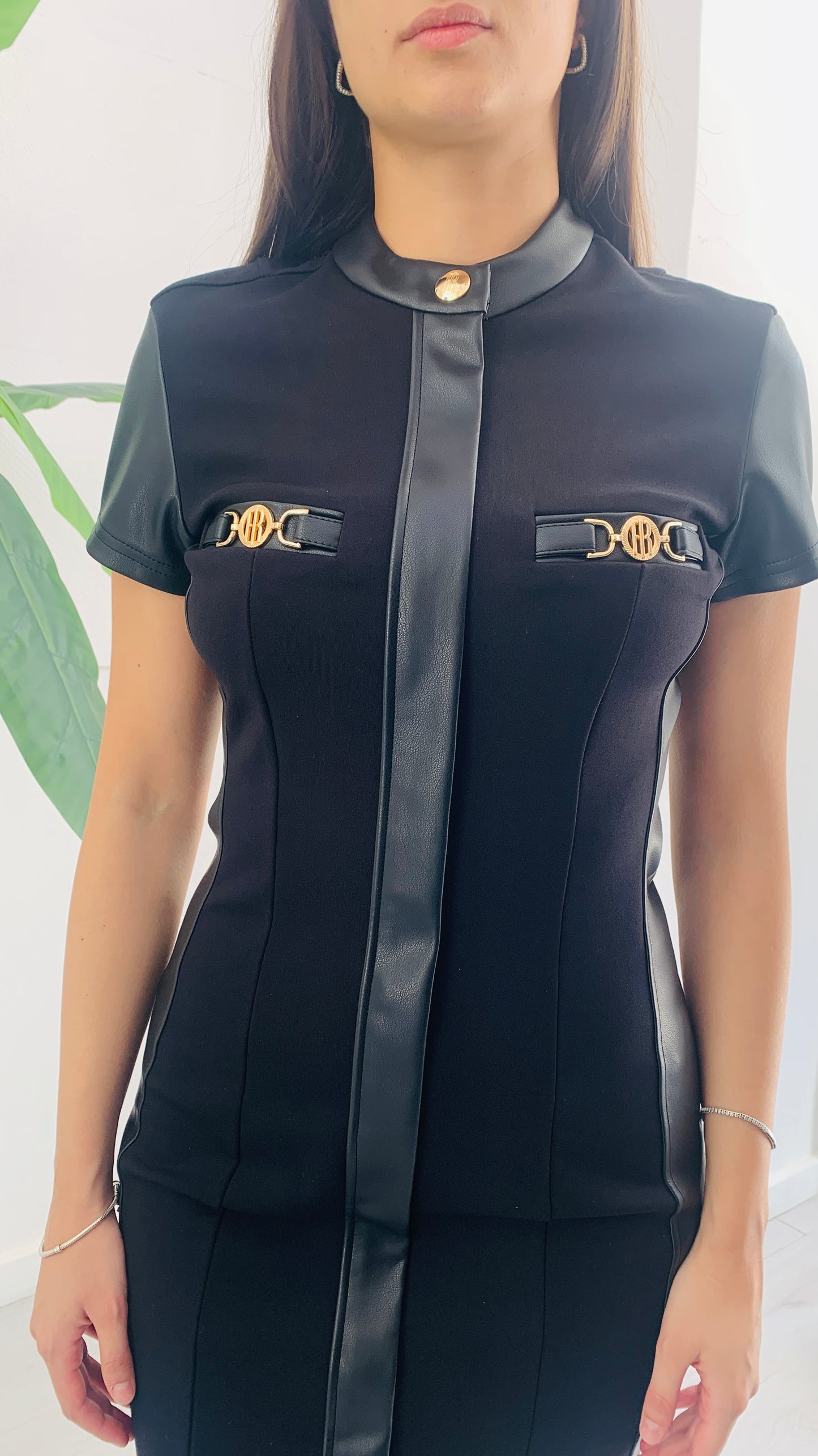 FRACOMINA Short Dress con Inserti in Pelle