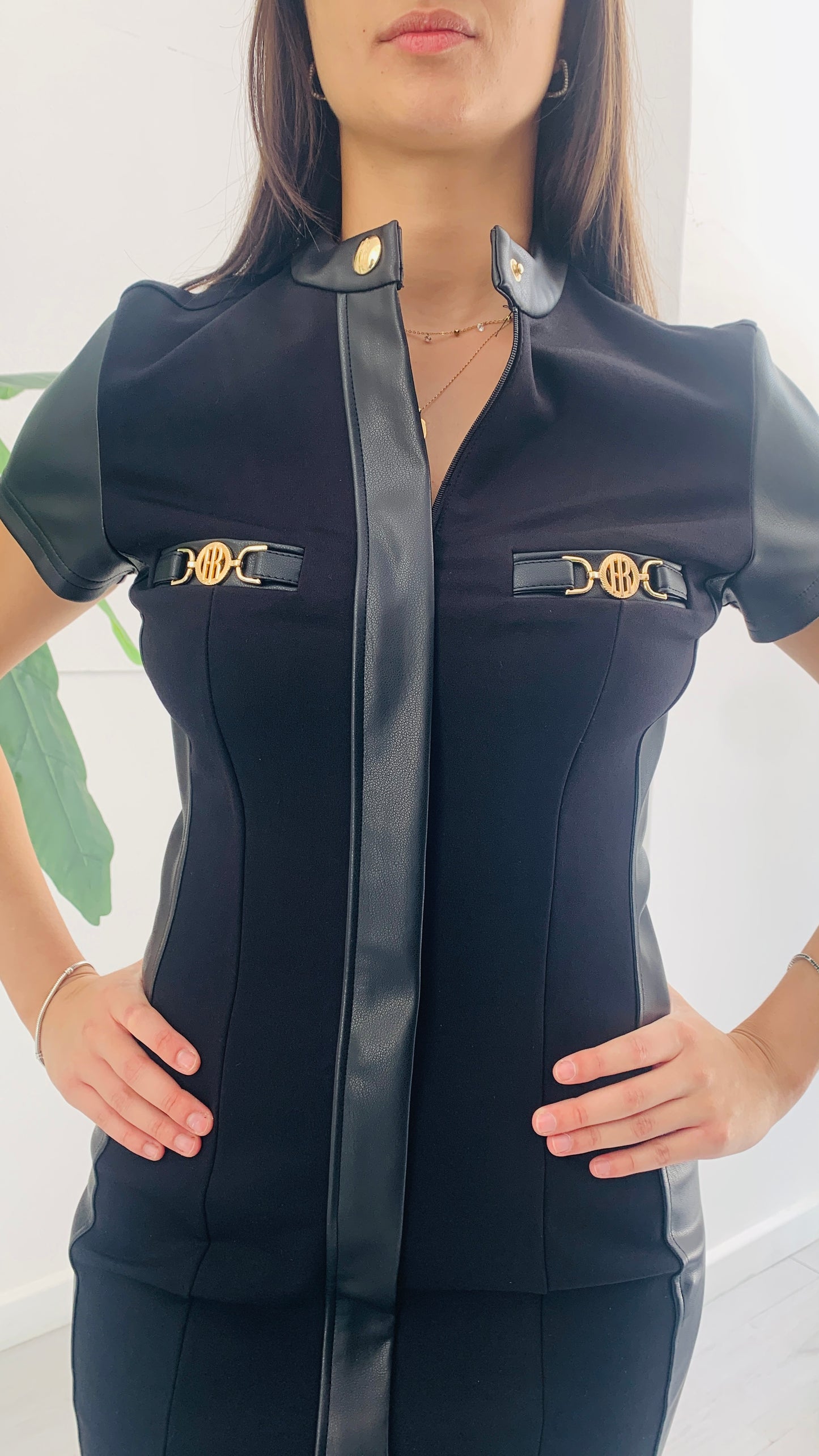 FRACOMINA Short Dress con Inserti in Pelle