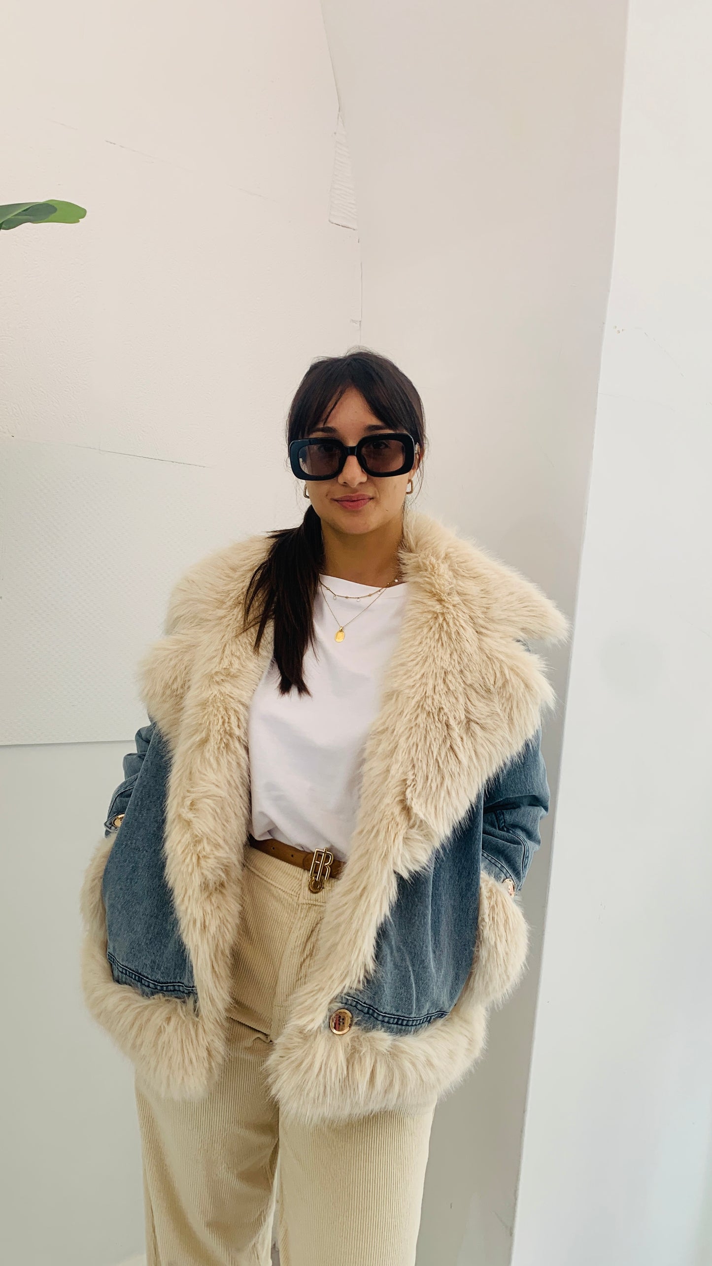 FRACOMINA Short Denim Fake Fur Jacket Vintage