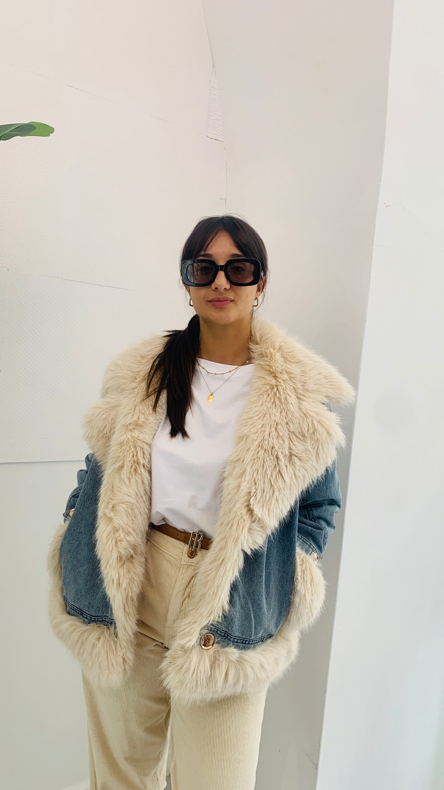 FRACOMINA Short Denim Fake Fur Jacket Vintage