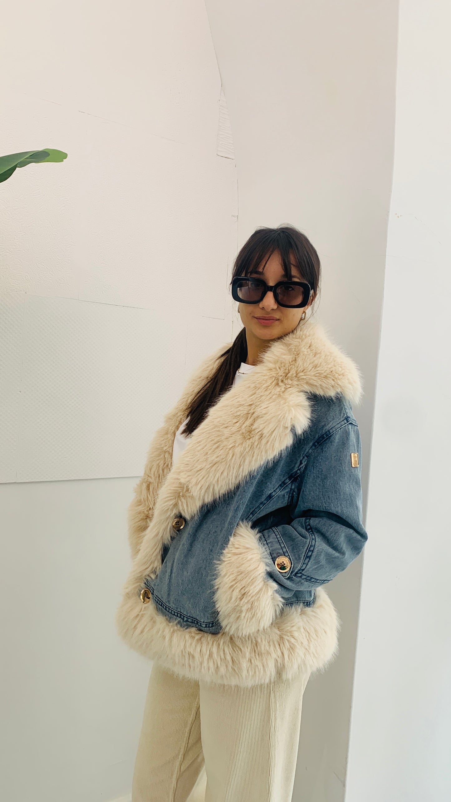 FRACOMINA Short Denim Fake Fur Jacket Vintage