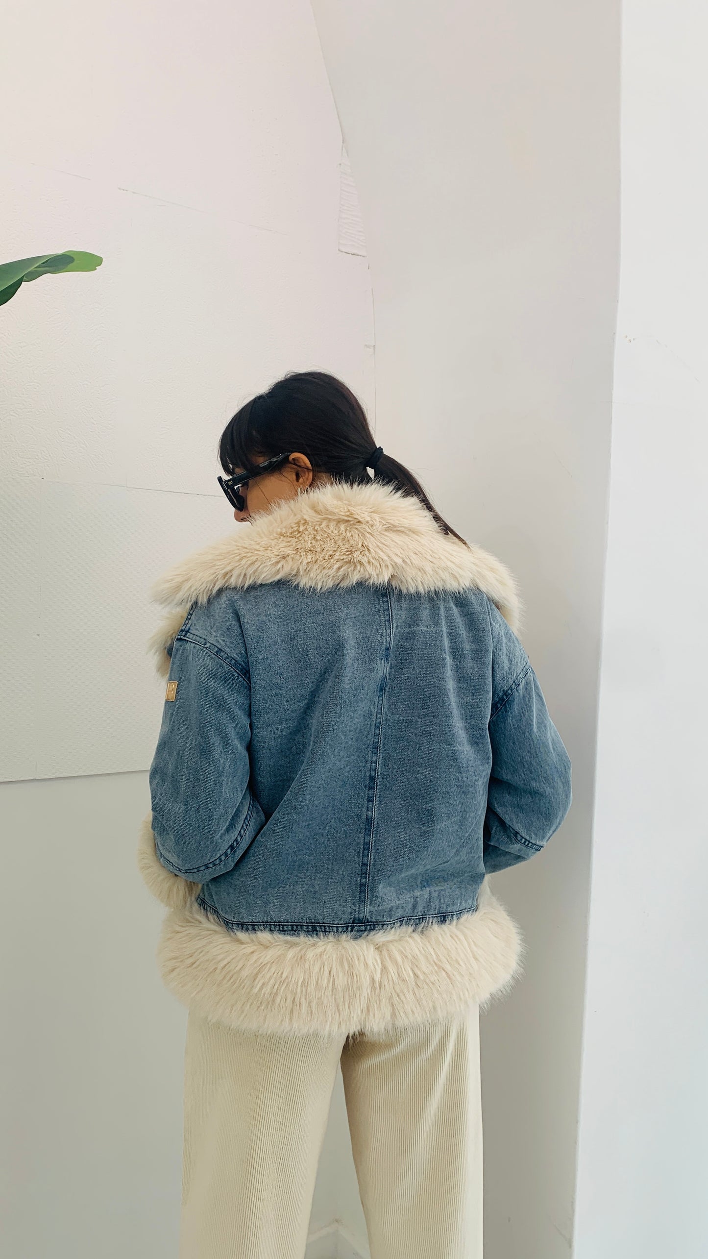 FRACOMINA Short Denim Fake Fur Jacket Vintage