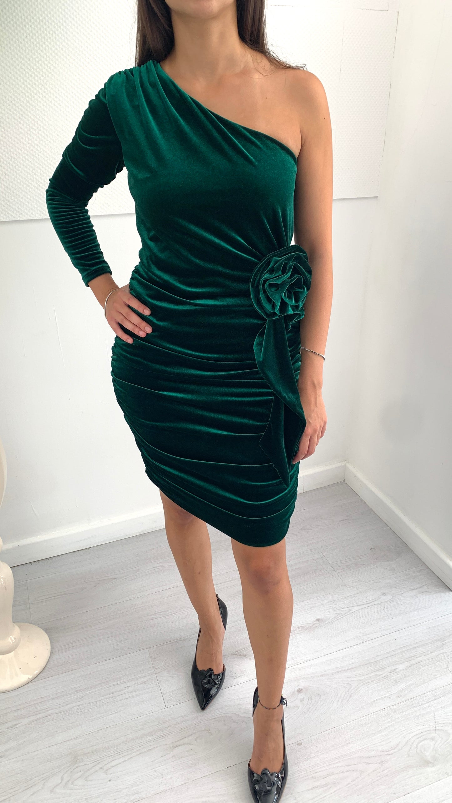 FRACOMINA Abito Corto in Velluto con Rosa