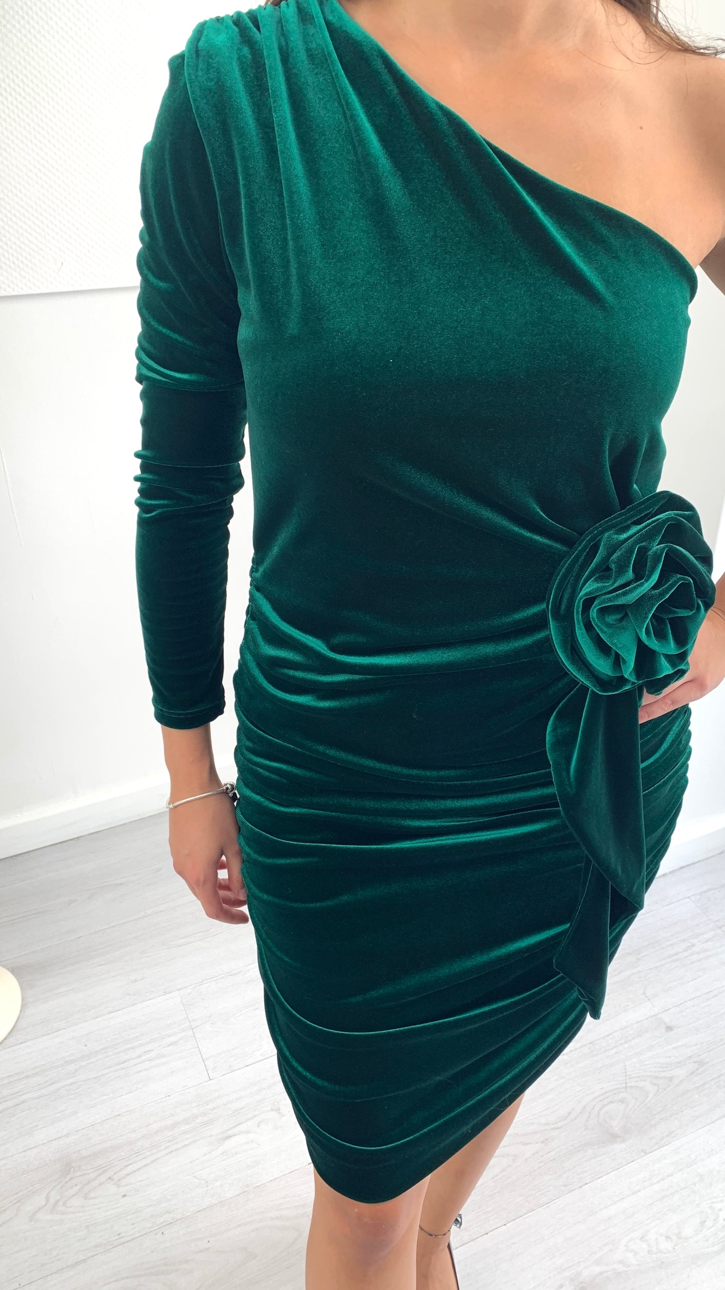 FRACOMINA Abito Corto in Velluto con Rosa