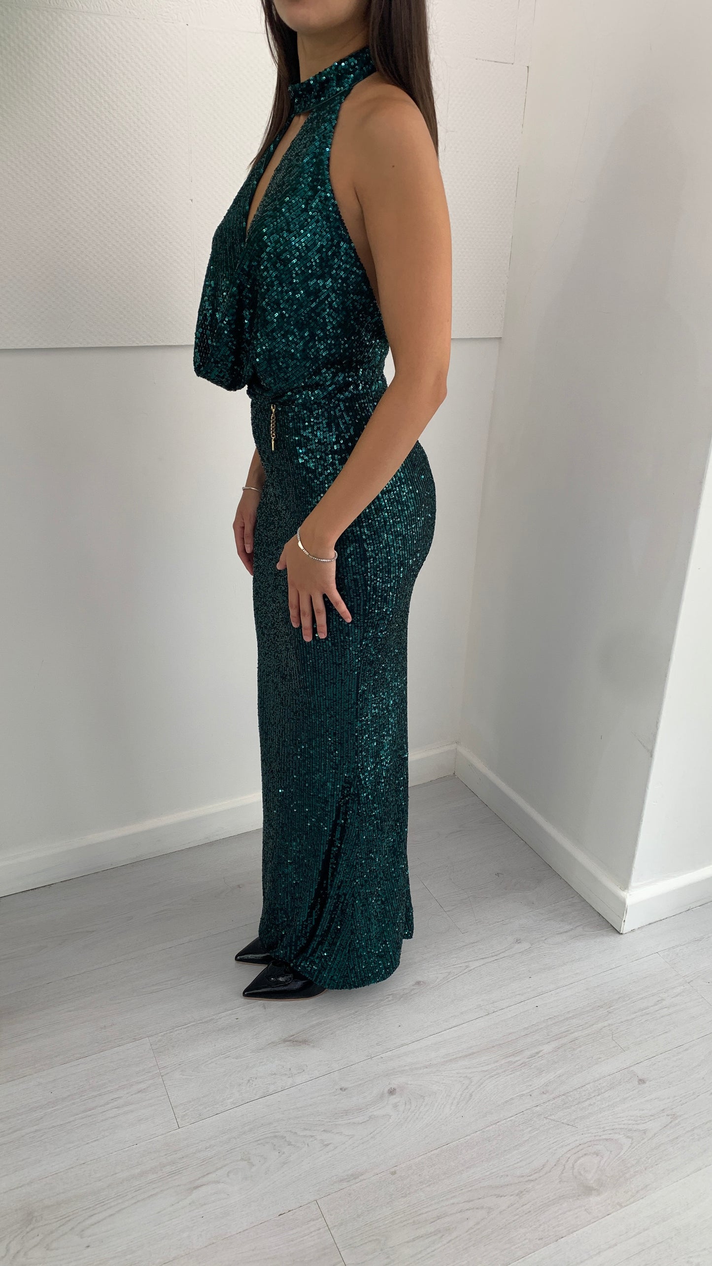 FRACOMINA Abito Lungo Paiettato Smeraldo
