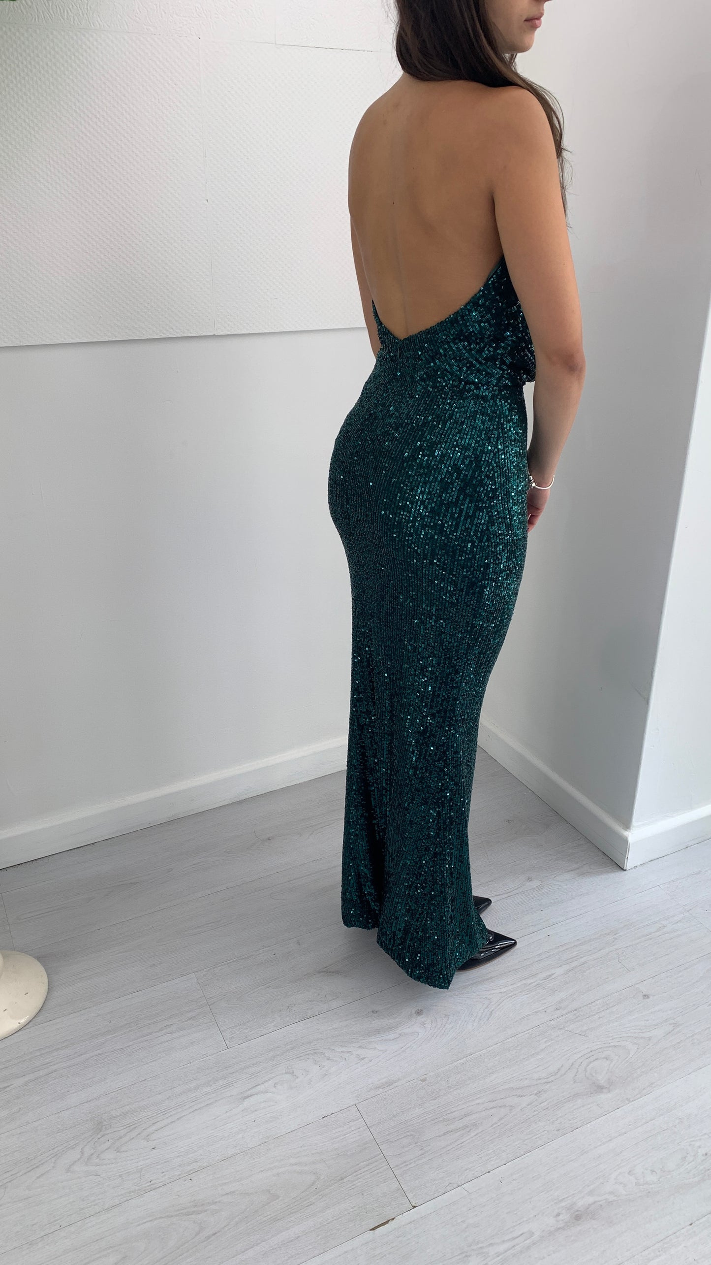 FRACOMINA Abito Lungo Paiettato Smeraldo