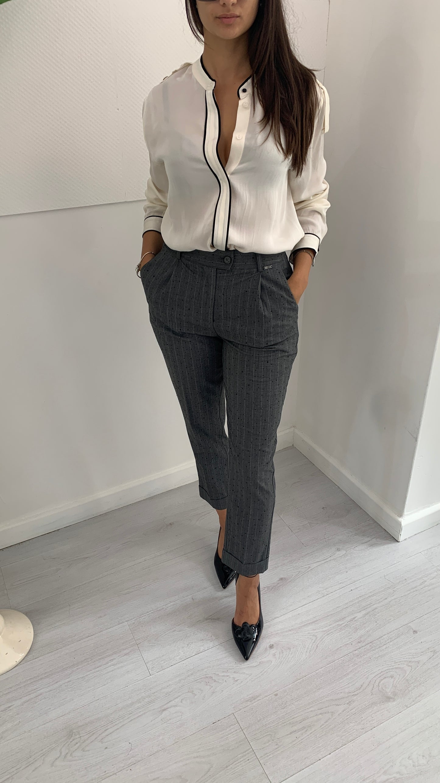 FRACOMINA Pantalone Gessato con Punti Luce Chinos