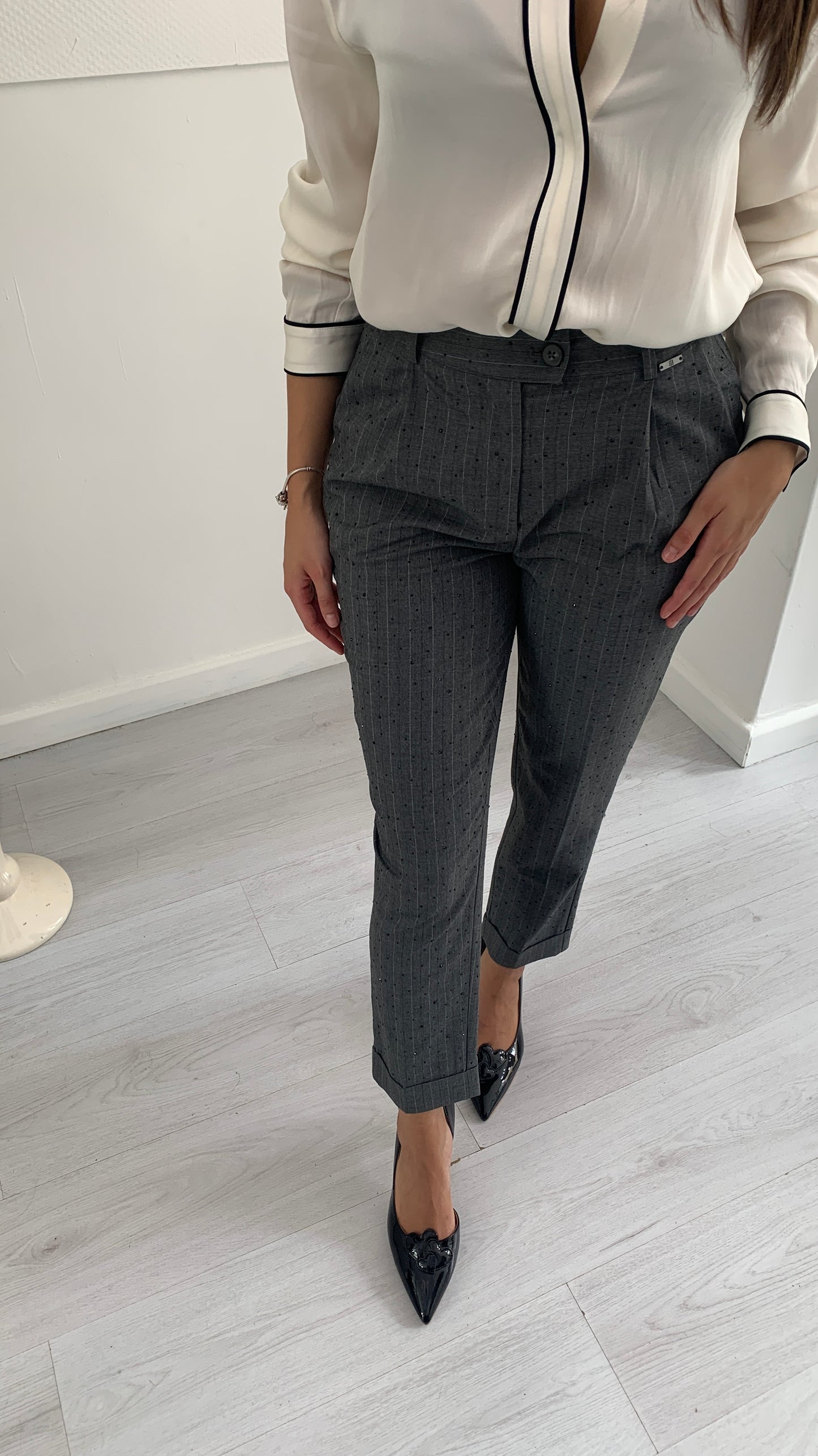 FRACOMINA Pantalone Gessato con Punti Luce Chinos