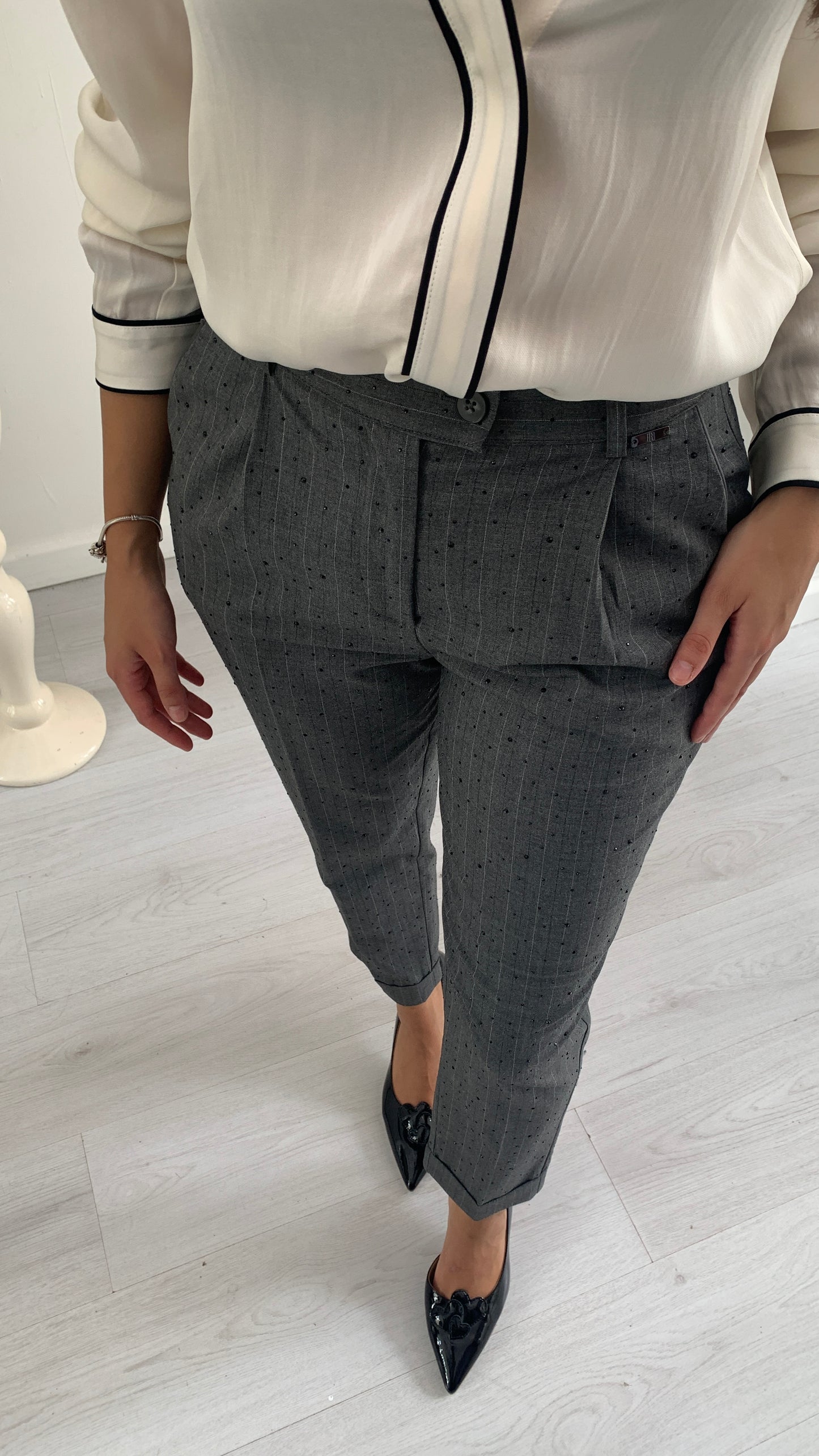 FRACOMINA Pantalone Gessato con Punti Luce Chinos