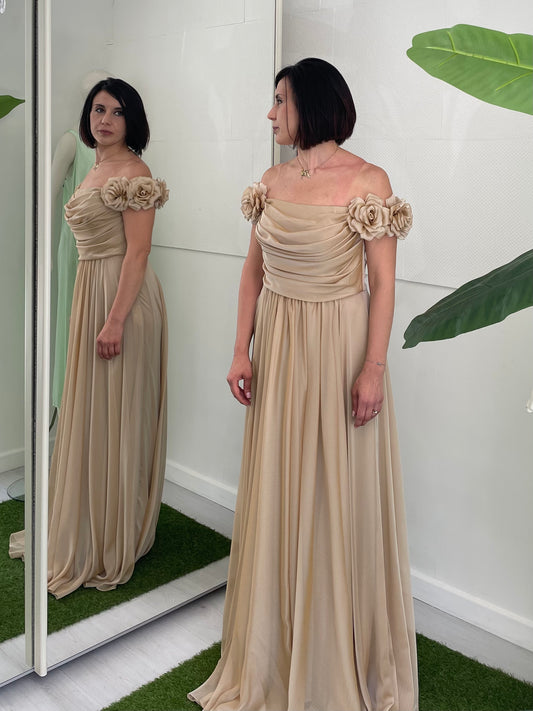 BIANCA BRANDI Abito Lungo Morbido Sfumato Oro