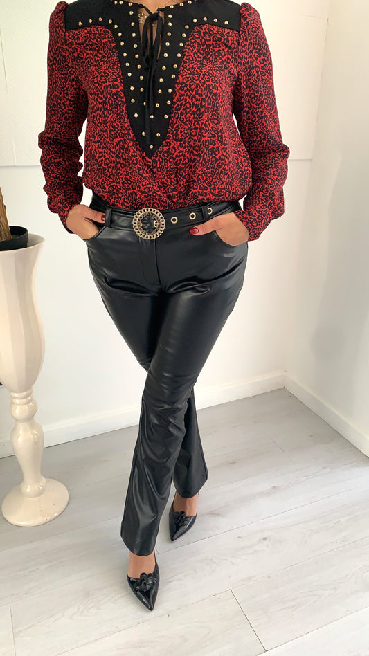 DENNY ROSE Pantalone in Eco Pelle con Cintura