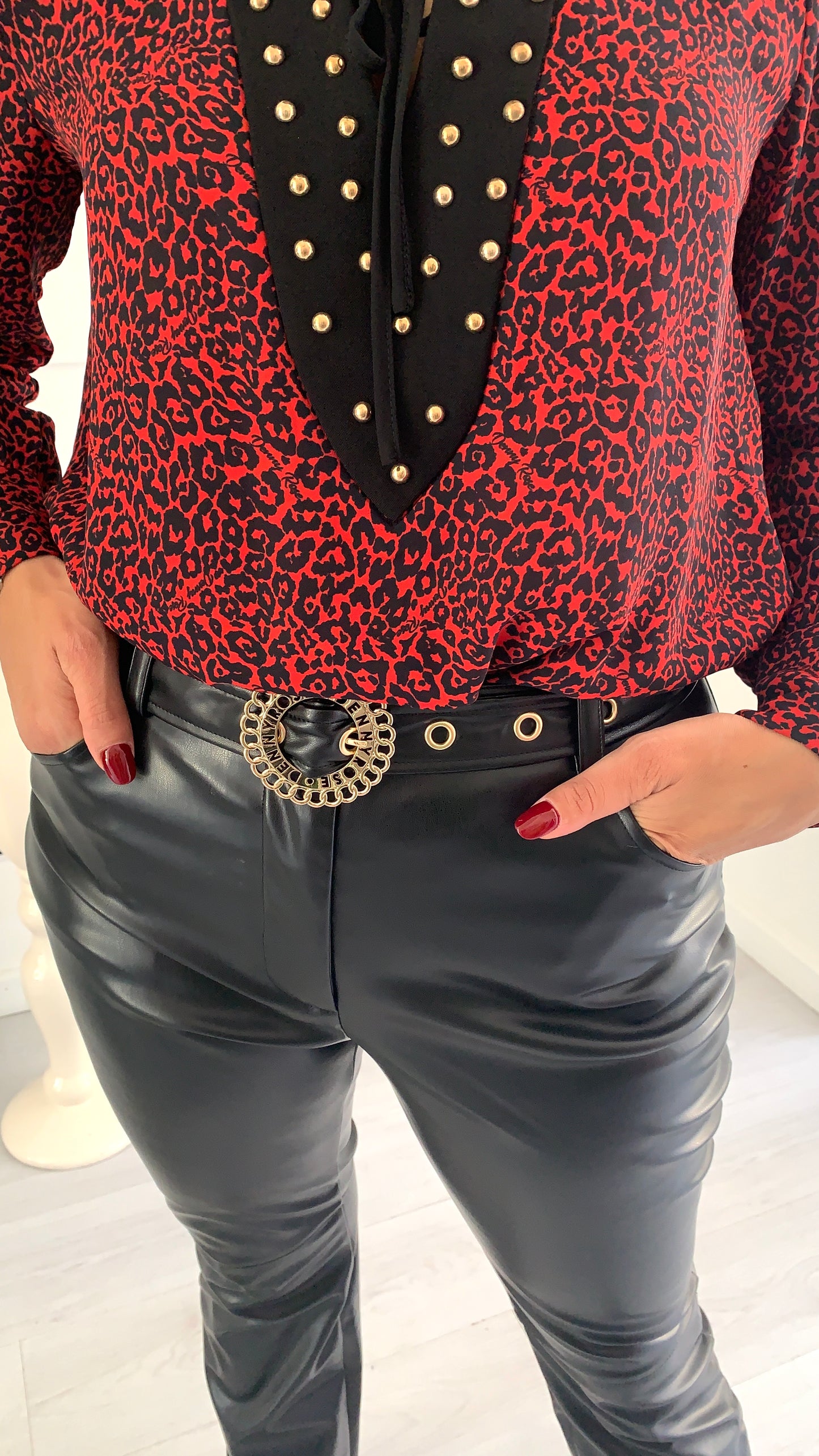 DENNY ROSE Pantalone in Eco Pelle con Cintura