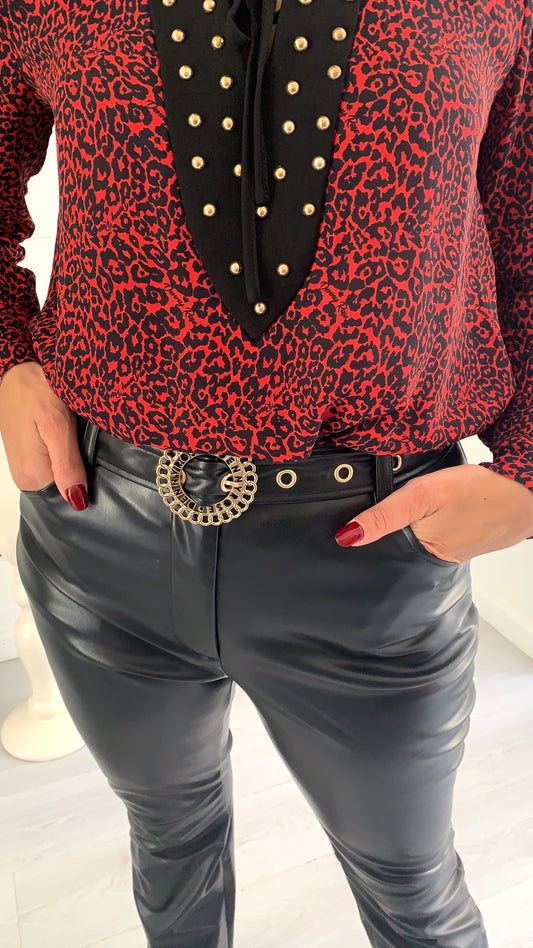 DENNY ROSE Pantalone in Eco Pelle con Cintura