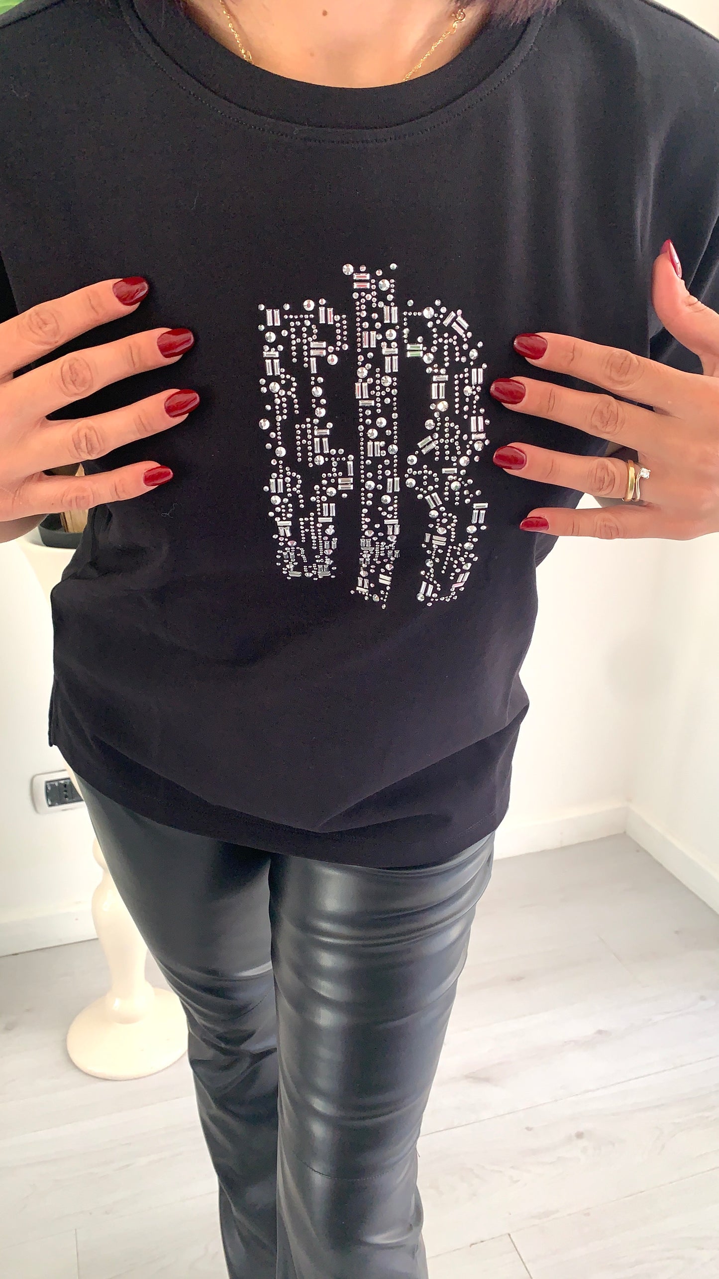 FRACOMINA T-Shirt Over Crystals Black